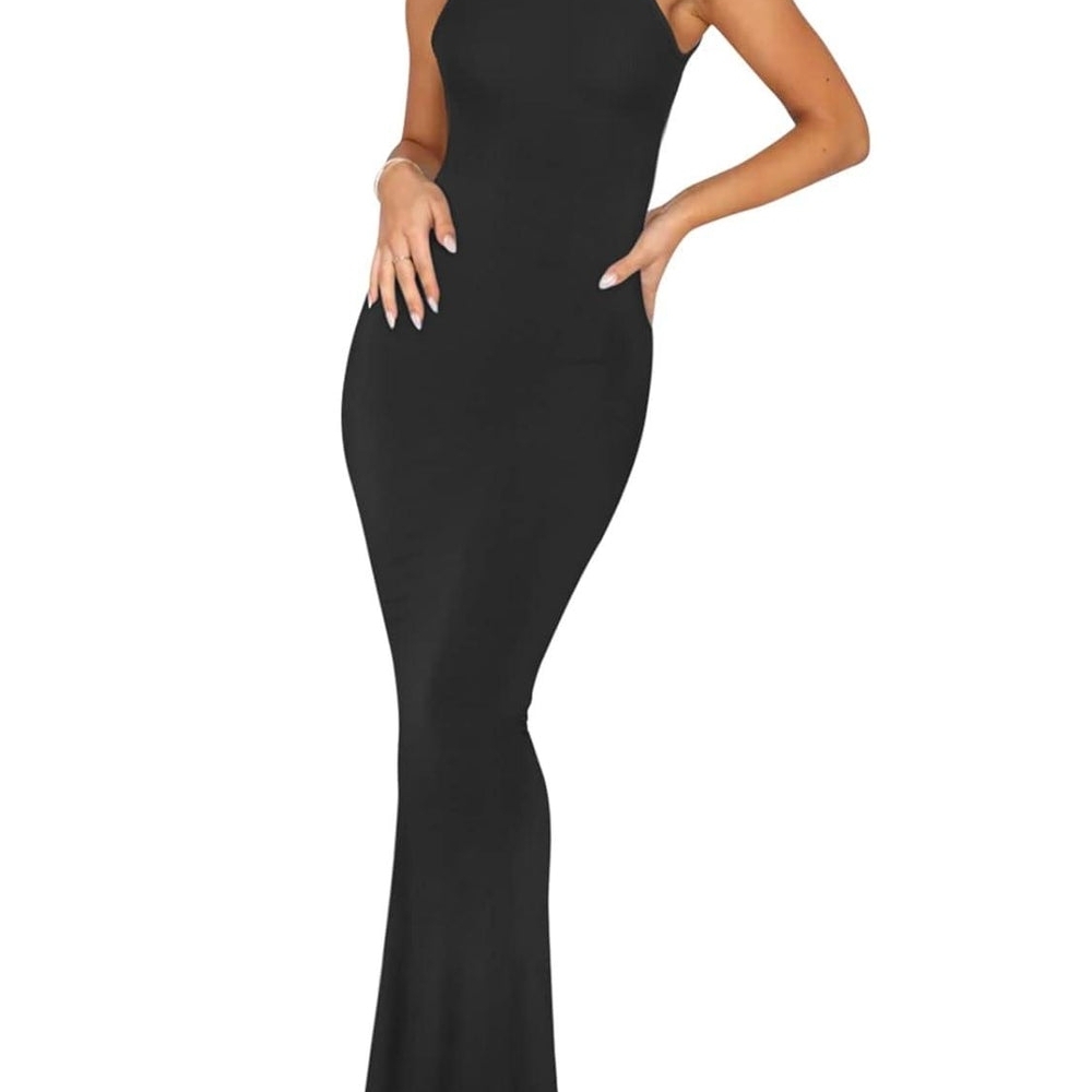 Reoria Elegant Black Sleeveless Maxi Dress